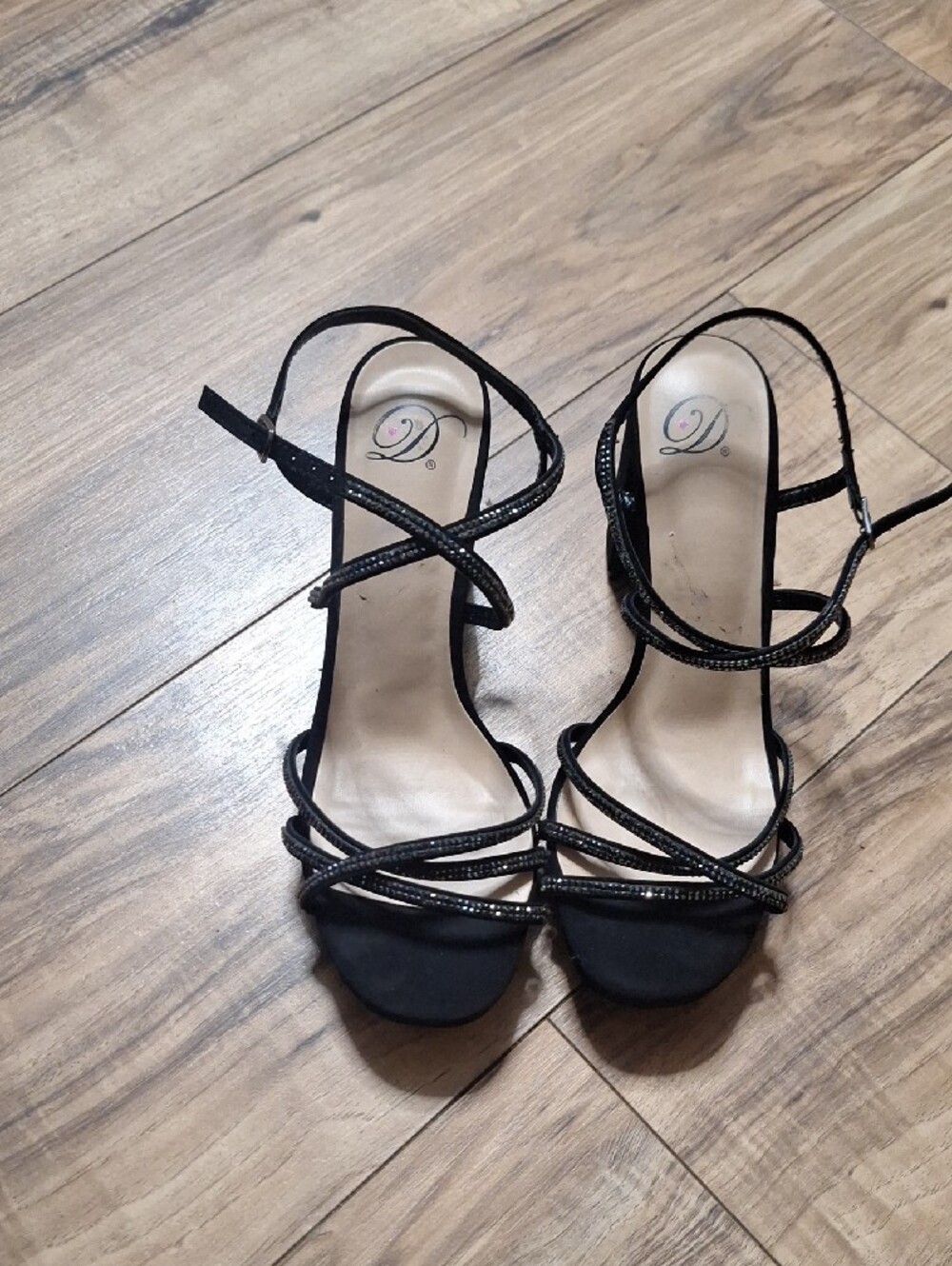 Delicious Black Strappy Rhinestone Heel Sandals - Picture 2 of 5